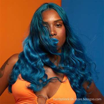 Arika Fog Blue Color Synthetic Lace Front Wigs 29 Inches long Body Wave HD Lace Front Side Part Wig Synthetic hair wigs